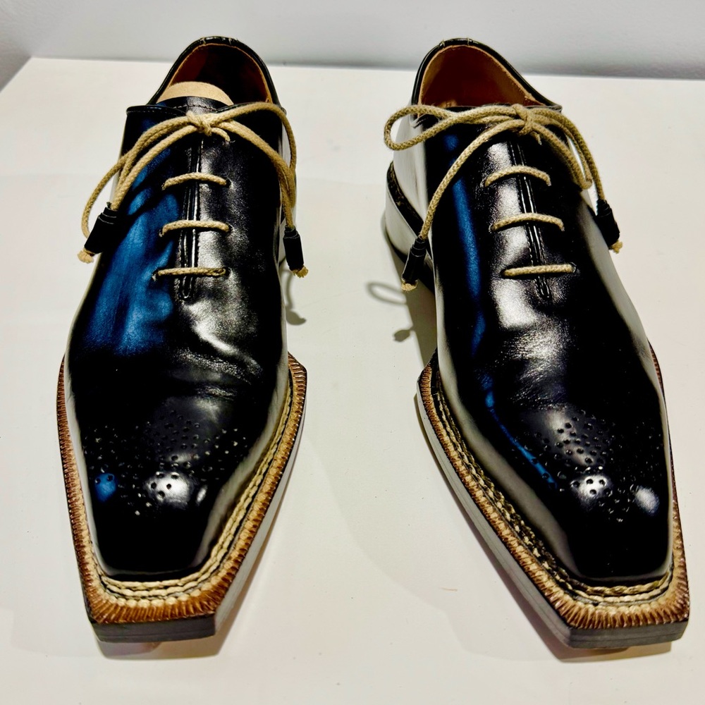 Bettanin&Venturi handmade oxfords Black Leather Men's Shoes. New.